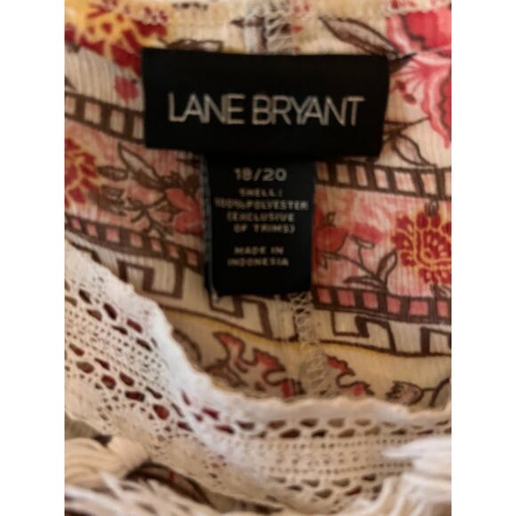 Lane Bryant Blouse 18/20 Cream Pink Brown Butterfly Sleeves Sheer Flowy Bohochic - Picture 4 of 4